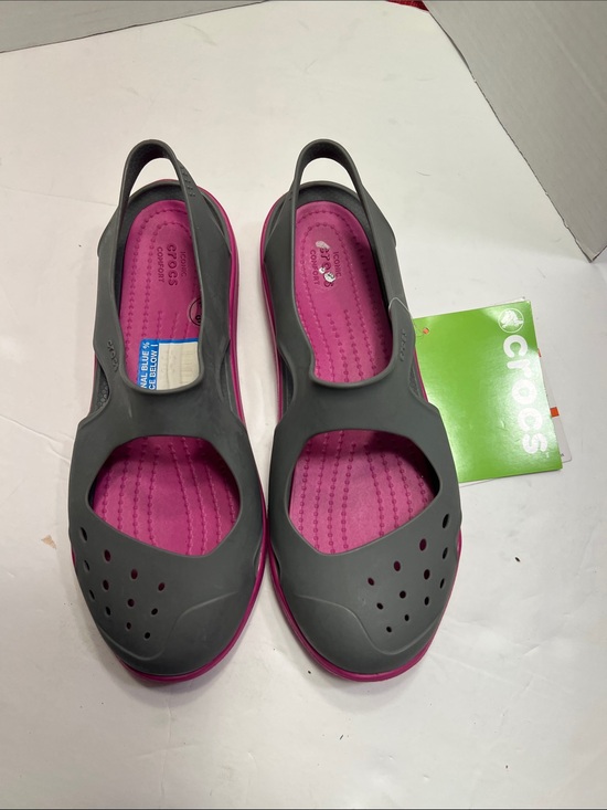 CROCS Shoes - CROCS Gray Upper with Pink Footbed Women's Slingback Sandals